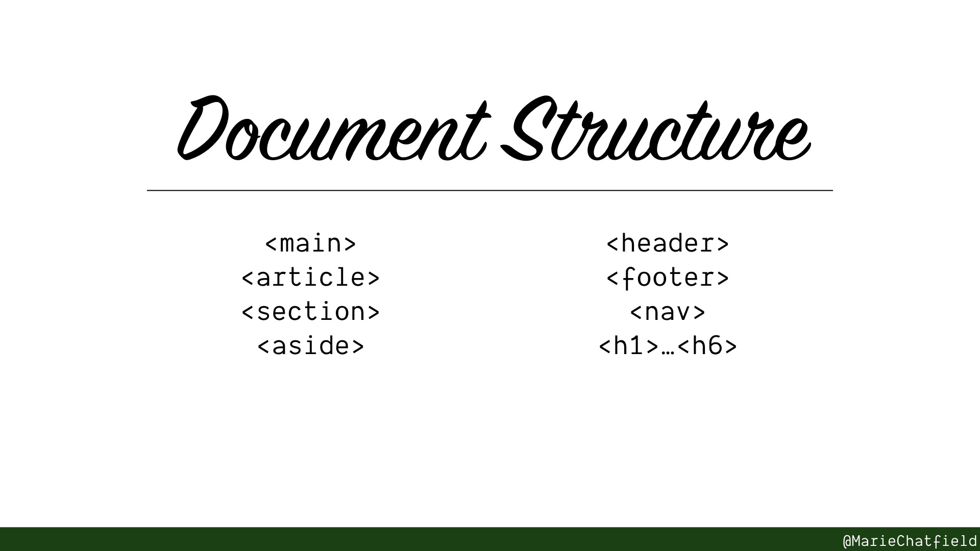 Slide of Document Structure with HTML elements listed