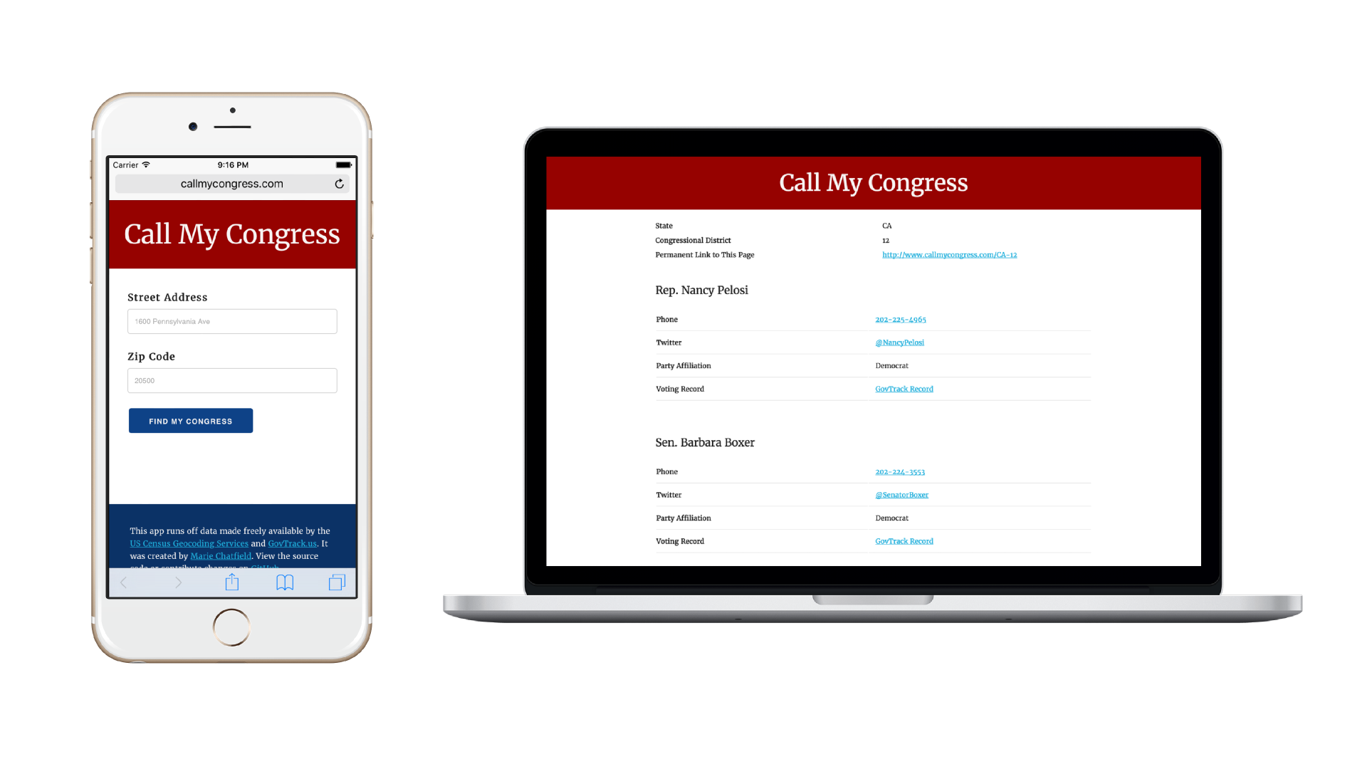 Screenshot of CallMyCongress.com