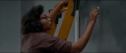 Gif of Taraji P. Henson writing math equations on a chalkboard in Hidden Figures movie
