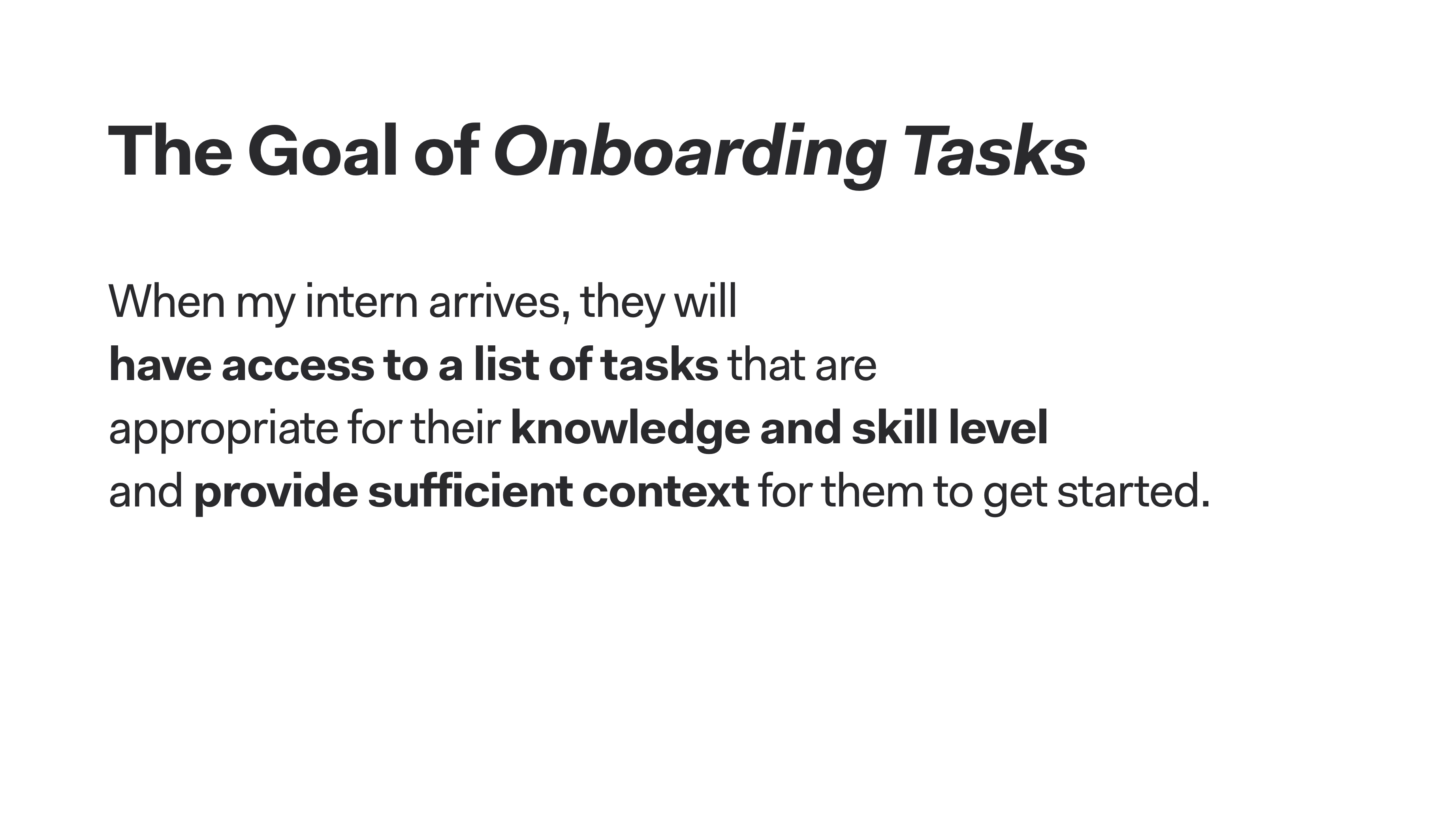 Slide of The Goal of Onboarding-Tasks