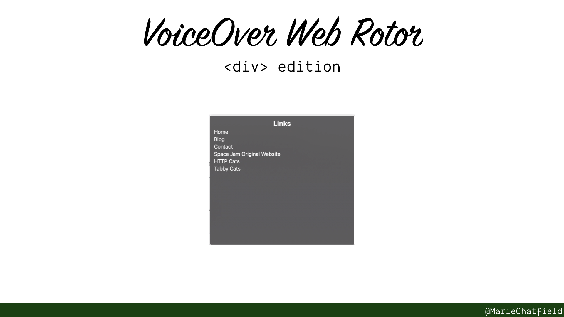 Slide showing VoiceOver Web Rotor for div version